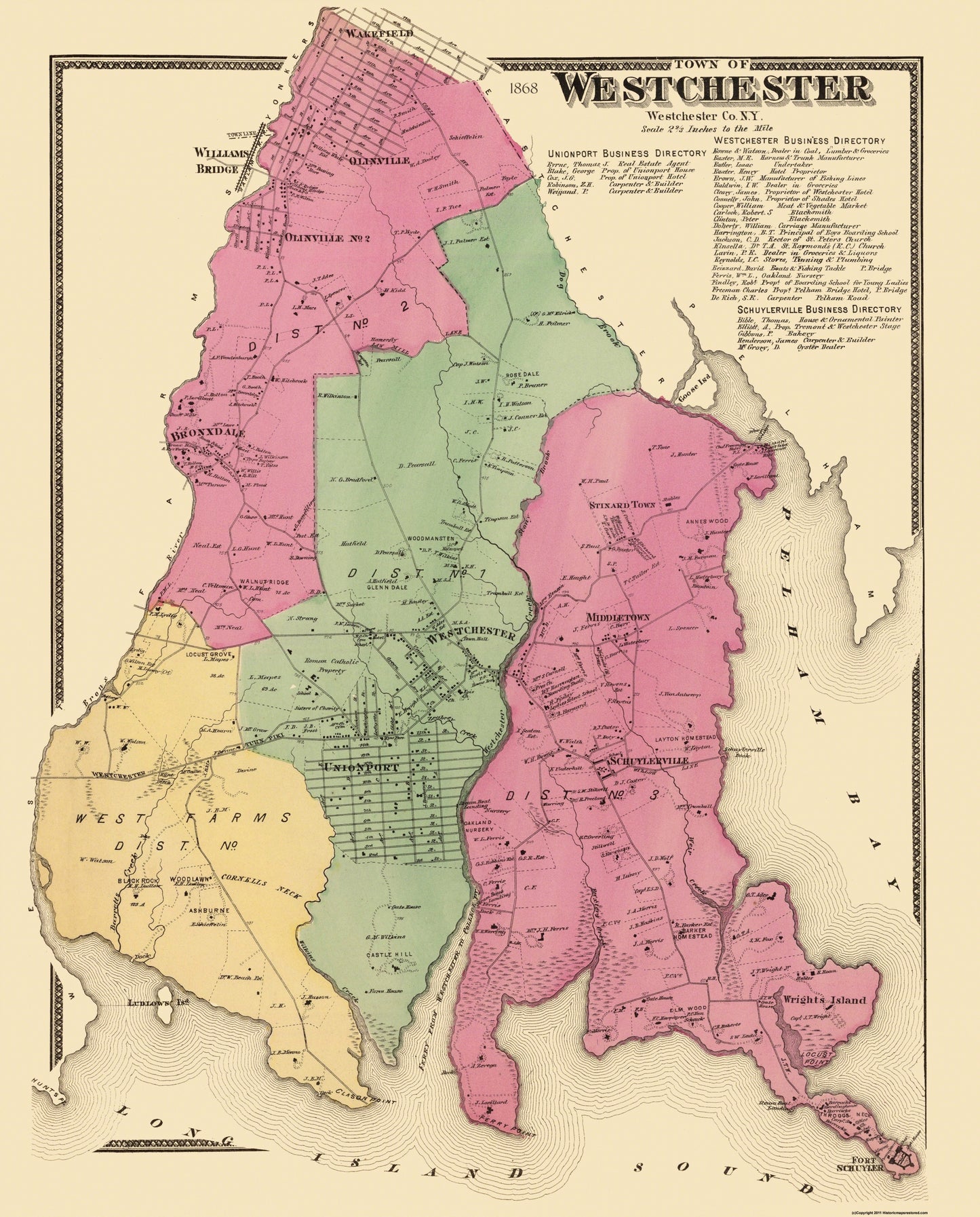 Historic City Map - Westchester New York - Beers 1868 - 23 x 28.56 - Vintage Wall Art