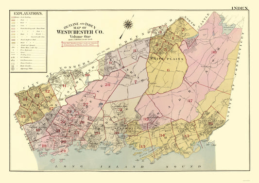 Historic County Map - Westchester County New York - Beers 1905 - 23 x 32.54 - Vintage Wall Art