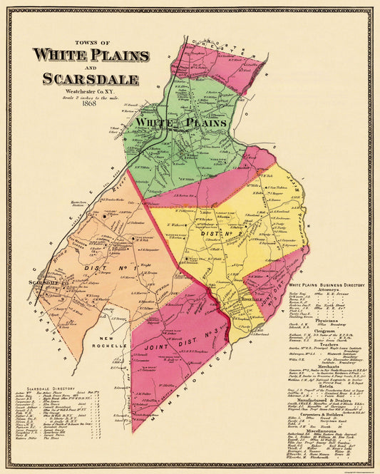 Historic City Map - White Plains Scarsdale New York - Beers 1868 - 23 x 28.69 - Vintage Wall Art