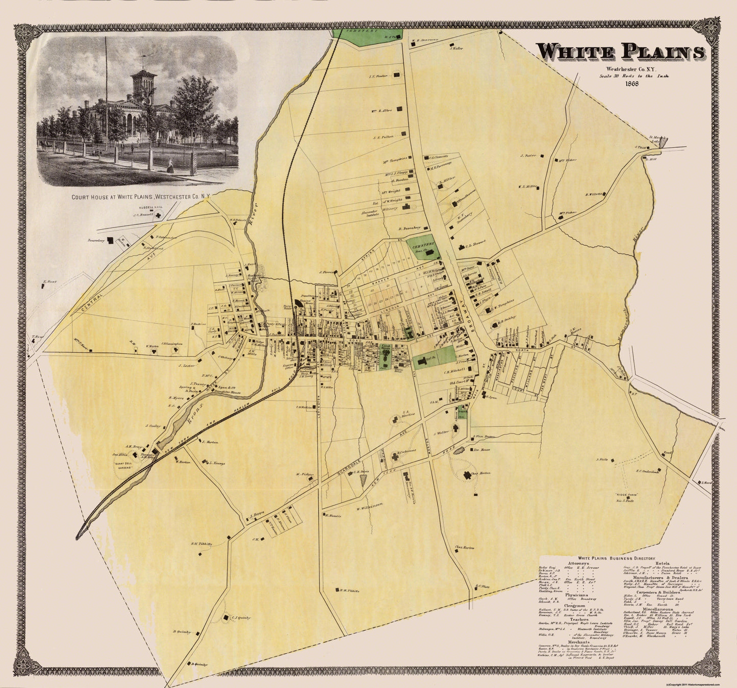 Historic City Map - White Plains New York - Bien 1893 - 24.63 x 23 - Vintage Wall Art