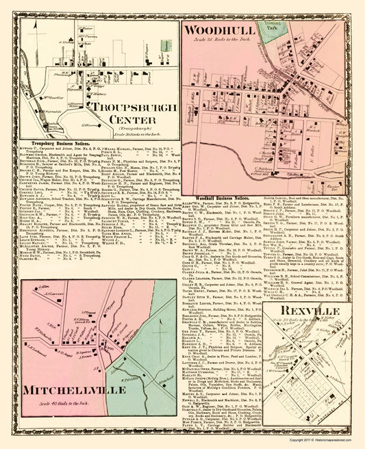 Historic City Map - Troupsburgh Woodhull Mitchellville New York - Beers 1873 - 23 x 28 - Vintage Wall Art