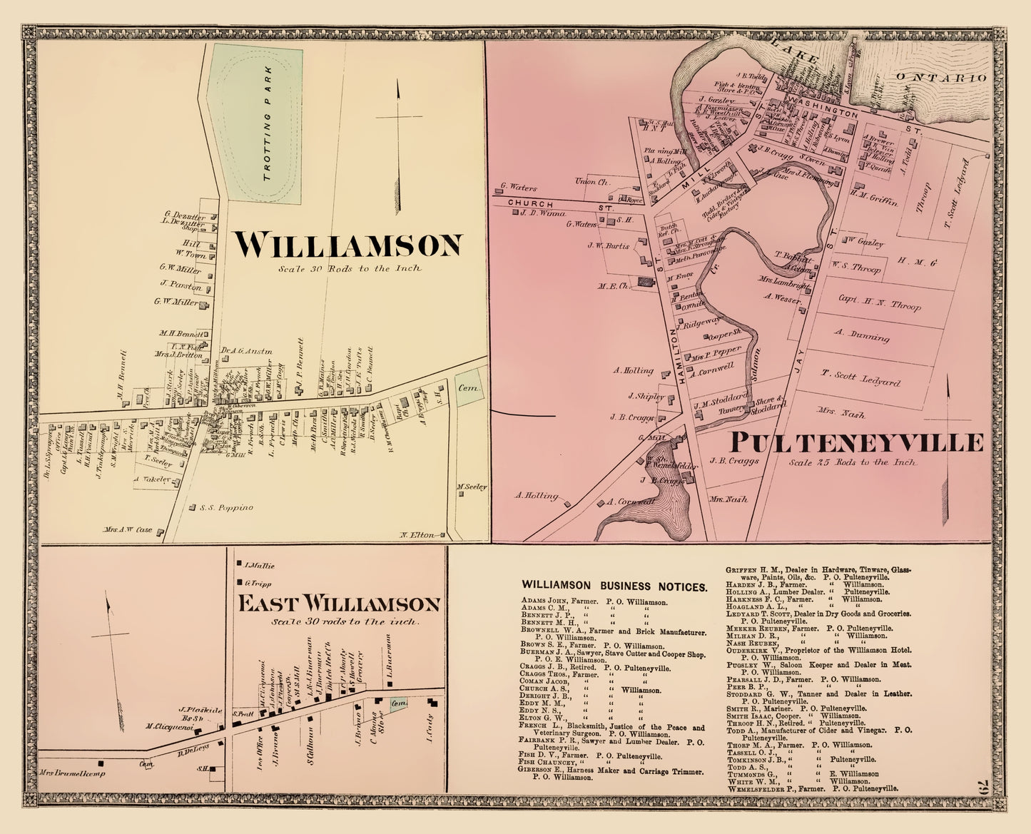 Historic City Map - Williamson Pulteneyville New York - Beers 1874 - 23 x 28 - Vintage Wall Art