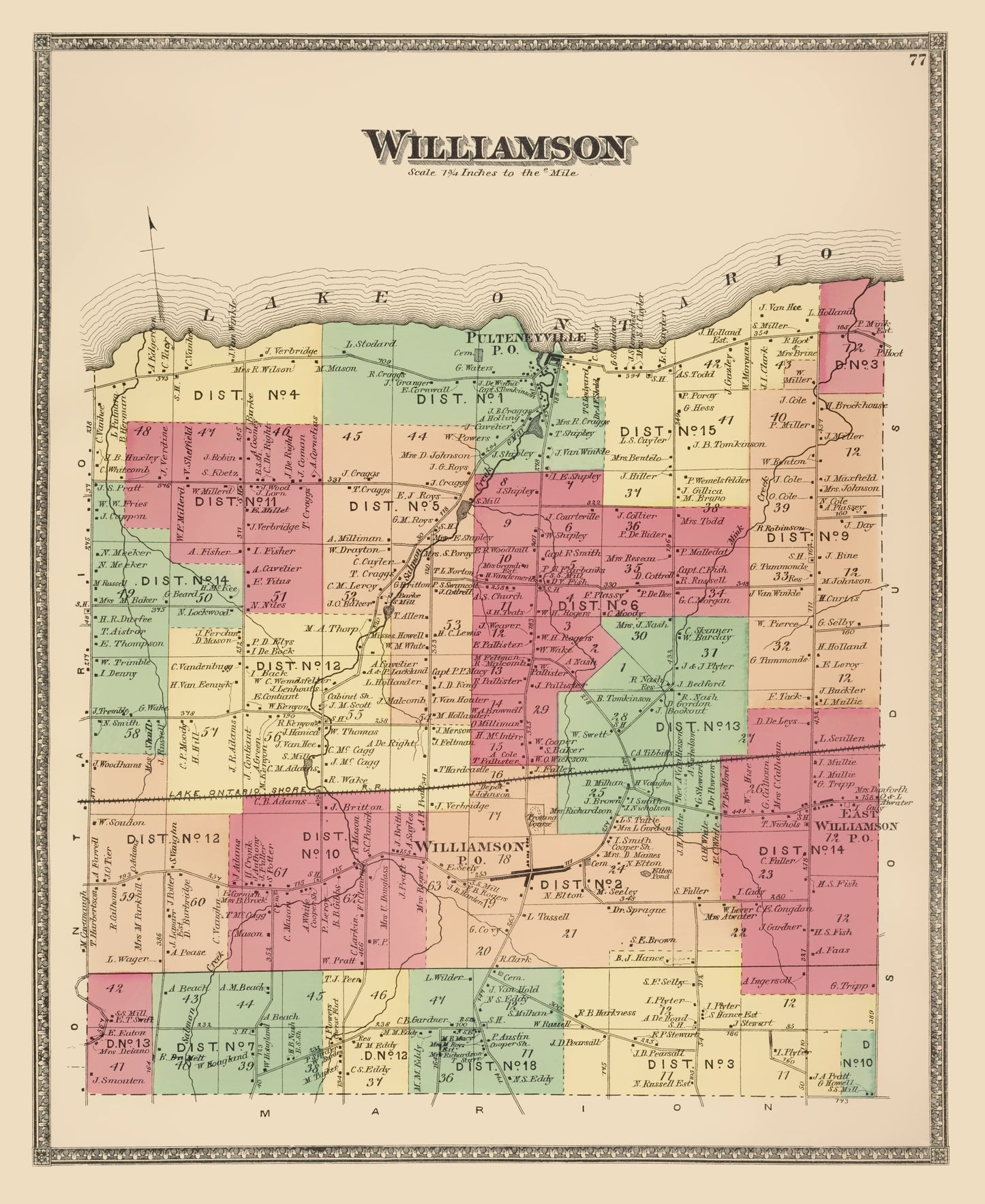 Historic City Map - Williamson New York - Beers 1874 - 23 x 28.09 - Vintage Wall Art