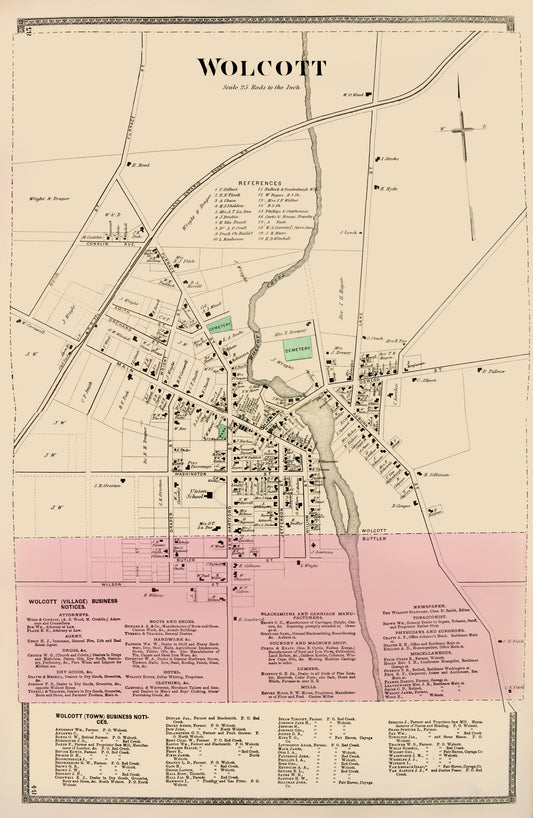 Historic City Map - Wolcott New York - Beers 1874 - 23 x 35.29 - Vintage Wall Art