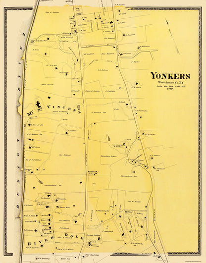 Historic City Map - Yonkers Central New York - Beers 1868 - 23 x 29.38 - Vintage Wall Art