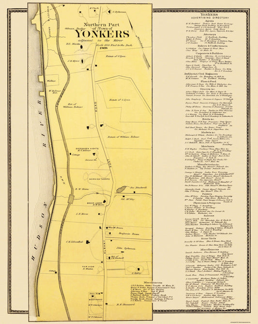 Historic City Map - Yonkers Northern New York - Beers 1868 - 23 x 28.81 - Vintage Wall Art