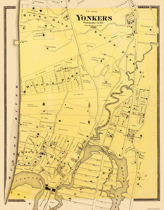 Historic City Map - Yonkers Southern New York - Beers 1868 - 23 x 29.44 - Vintage Wall Art