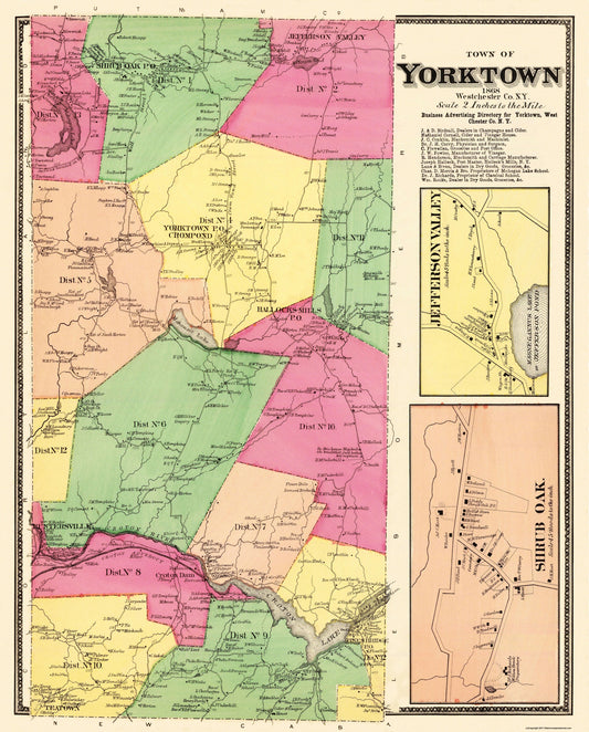 Historic City Map - Yorktown New York - Beers 1868 - 23 x 28.56 - Vintage Wall Art