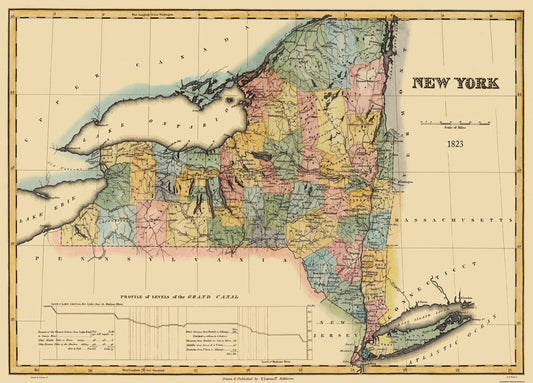 Historic State Map - New York - Lucas 1823 - 32 x 23 - Vintage Wall Art