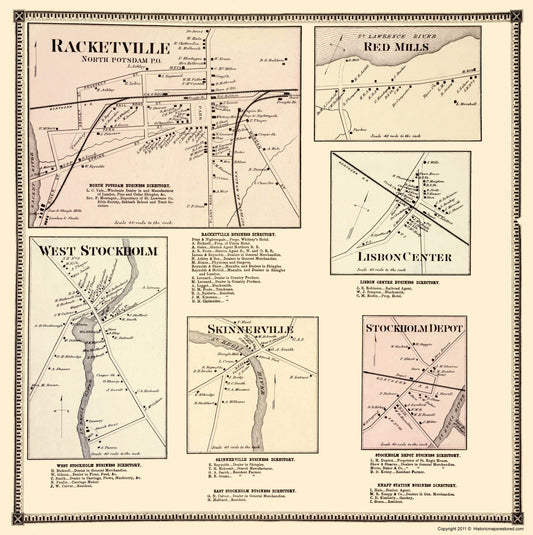 Historic City Map - Red Mills Racketville Lisbon Stockholm Skinnerville - Beers 23x23 - Vintage Wall Art