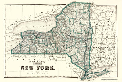 Historic State Map - New York Planning - 1873 - 23 x 34.09 - Vintage Wall Art