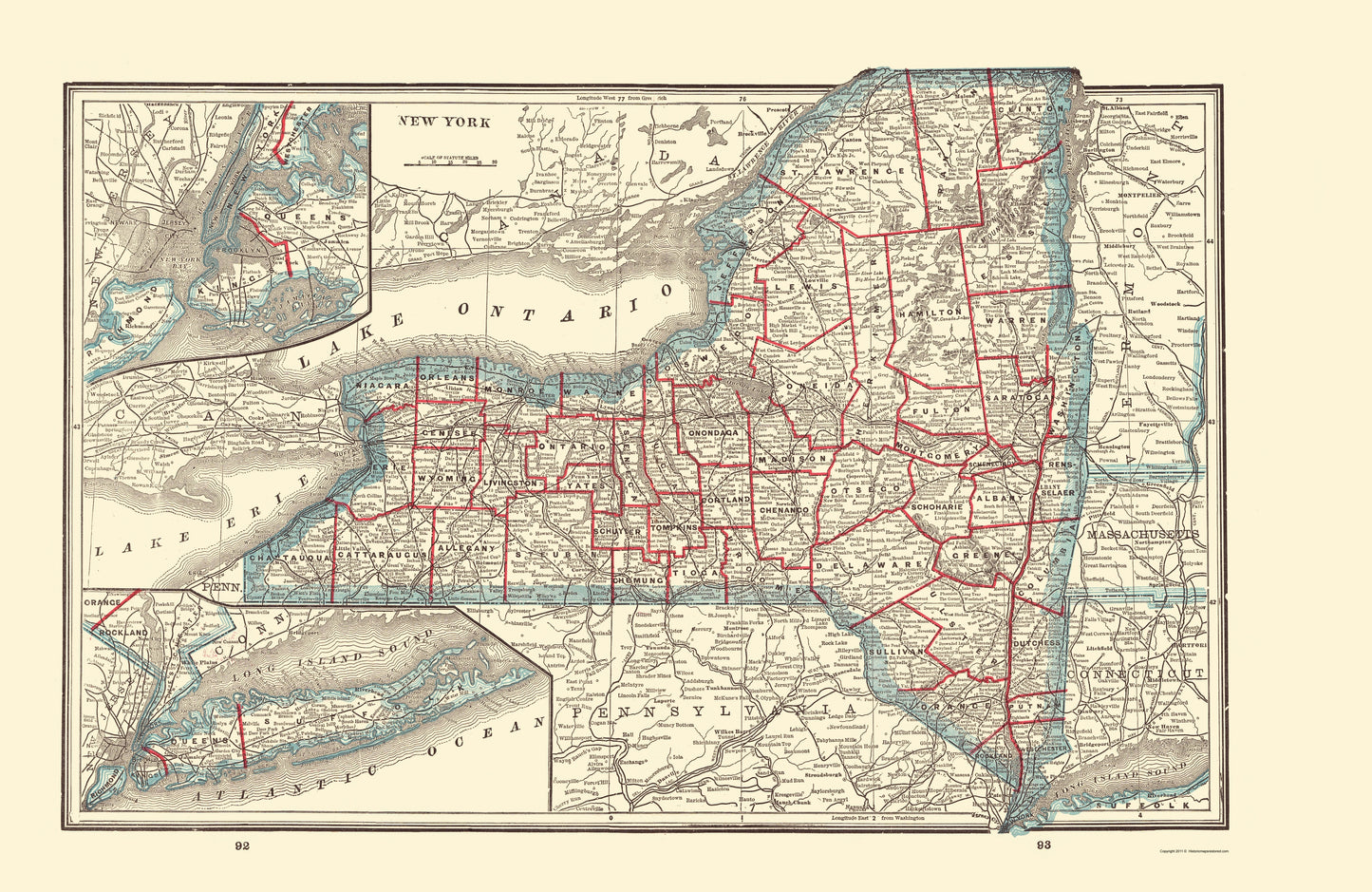 Historic State Map - New York - Rathbun 1893 - 23 x 35.39 - Vintage Wall Art