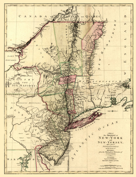 Historic State Map - New York - Lotter 1777 - 23 x 29.94 - Vintage Wall Art