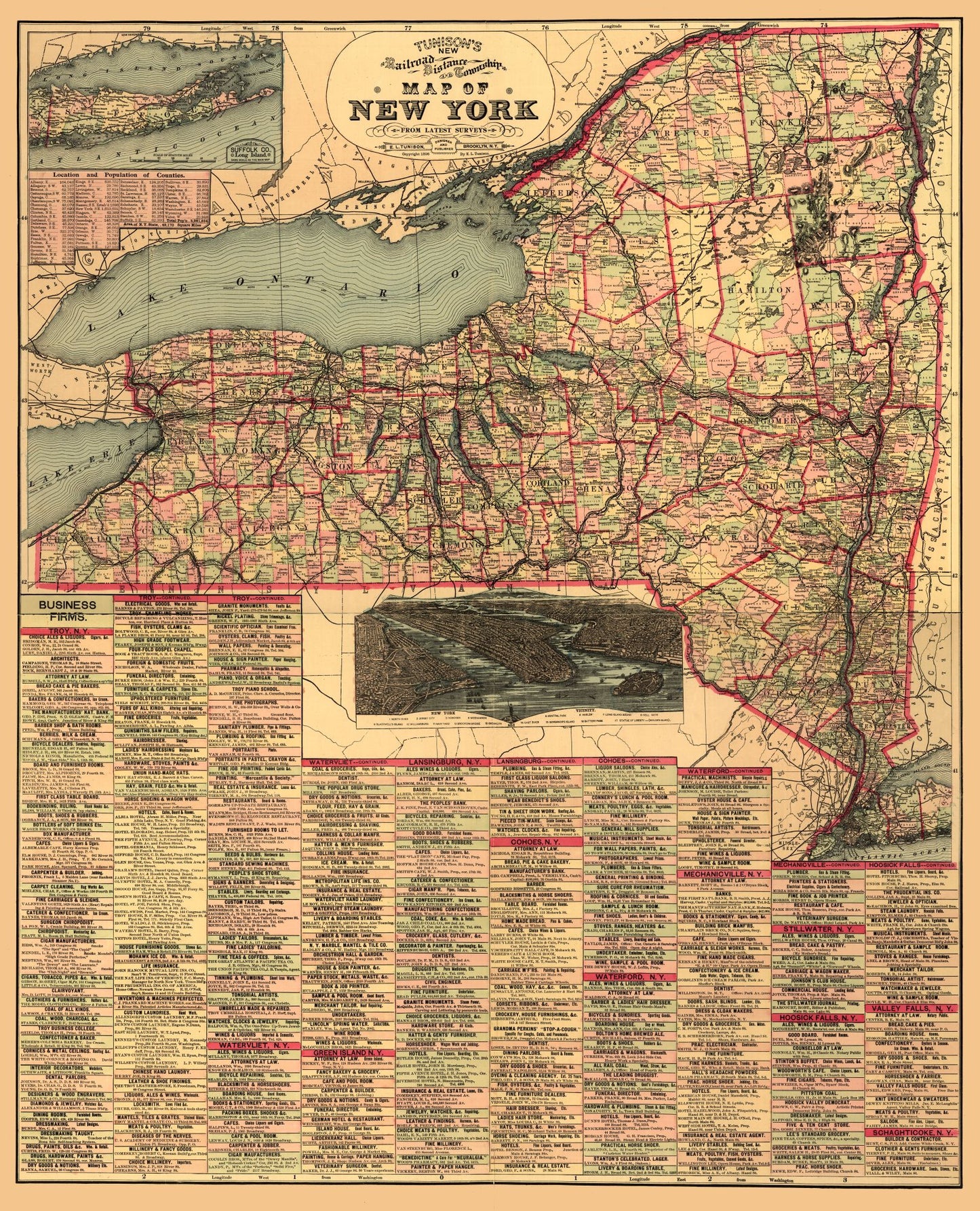 Historic State Map - New York - 1898 - 23 x 28.42 - Vintage Wall Art