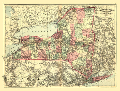 Historic State Map - New York - Asher 1871 - 30.25 x 23 - Vintage Wall Art