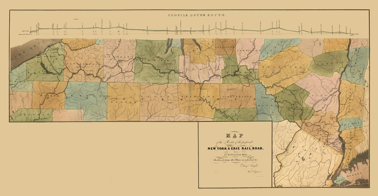 Railroad Map - New York - Wright 1834 - 44.33 x 23 - Vintage Wall Art