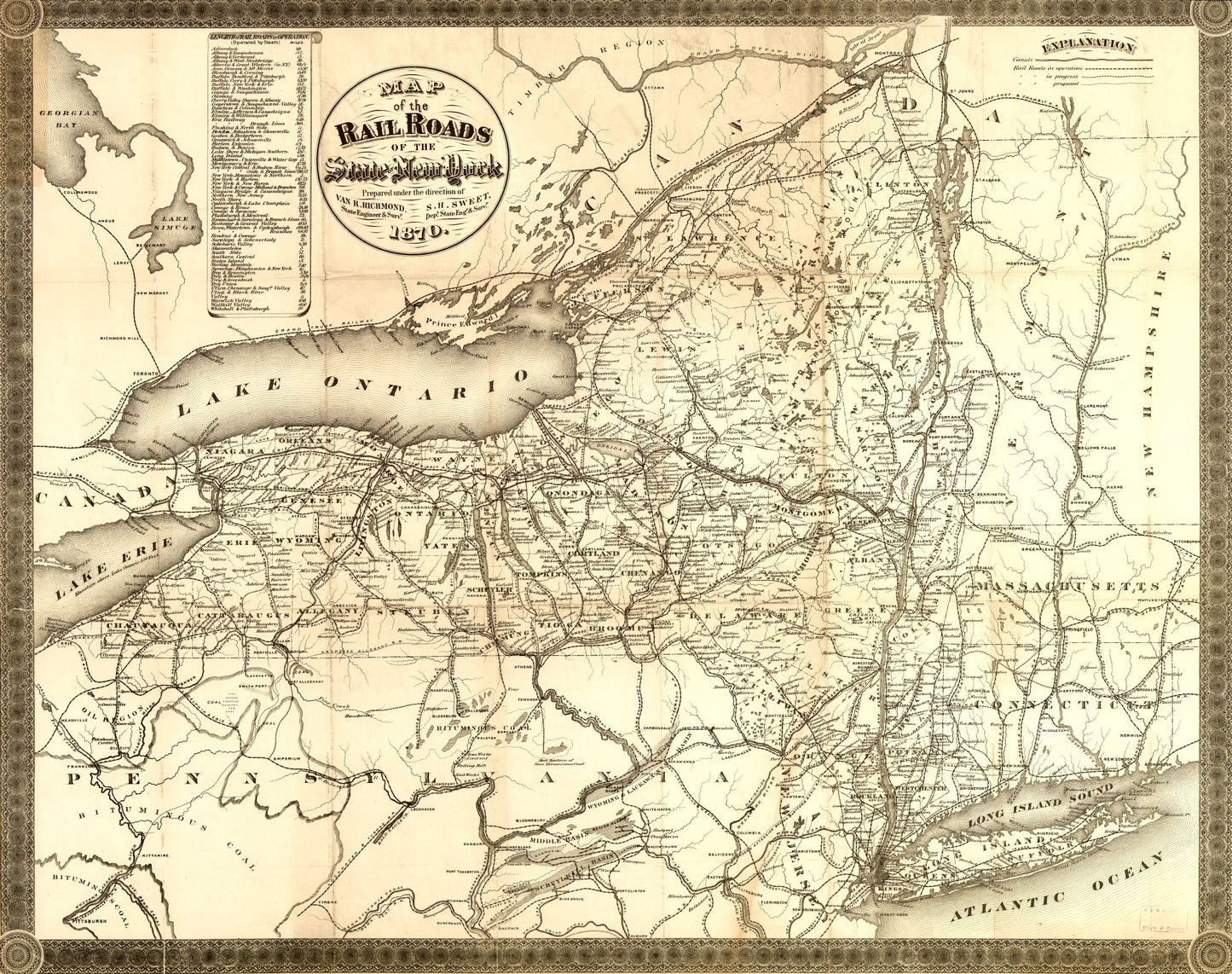 Railroad Map - New York Railroads - Richmond 1870 - 29.11 x 23 - Vintage Wall Art