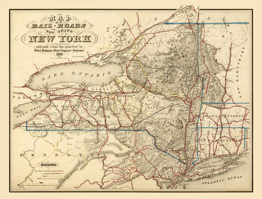 Railroad Map - New York Railroads - Seymour 1857 - 30.17 x 23 - Vintage Wall Art