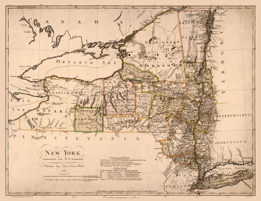 Historic State Map - New York - Bohn 1799 - 29.79 x 23 - Vintage Wall Art