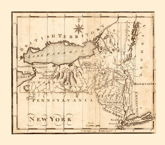 Historic State Map - New York - 1795 - 26.25 x 23 - Vintage Wall Art