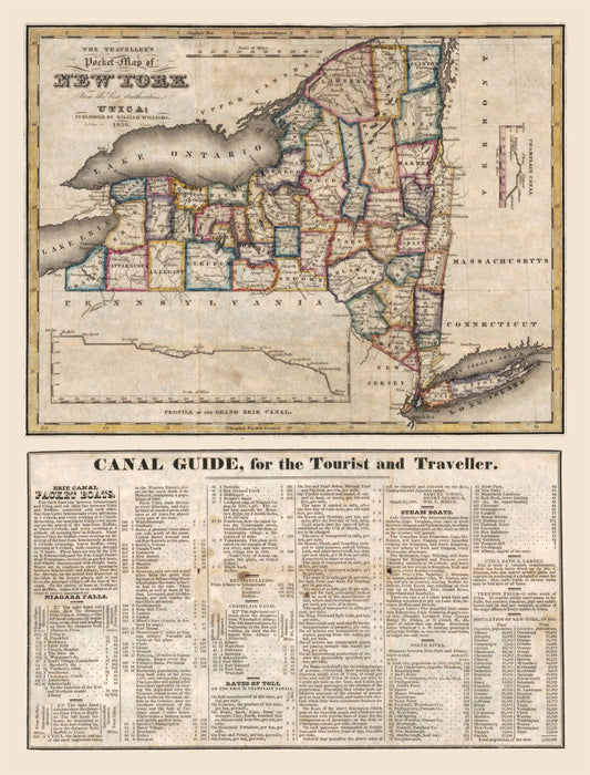 Historic State Map - New York - Williams 1826 - 23 x 30.22 - Vintage Wall Art