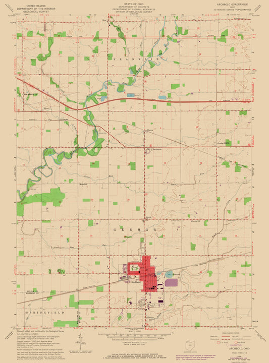 Topographical Map - Archbold Ohio Quad - USGS 1959 - 23 x 31.09 - Vintage Wall Art