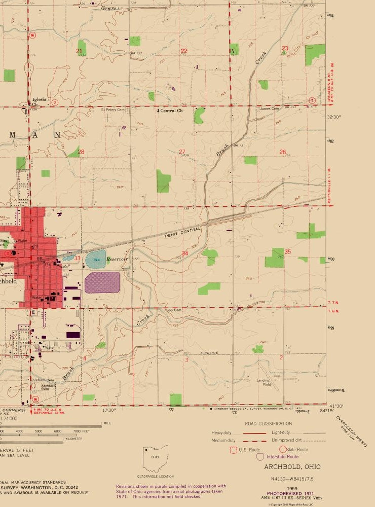 Topographical Map - Archbold Ohio Quad - USGS 1959 - 23 x 31.09 - Vintage Wall Art