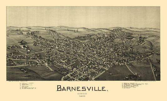 Historic Panoramic View - Barnesville Ohio - Fowler 1899 - 37.74 x 23 - Vintage Wall Art