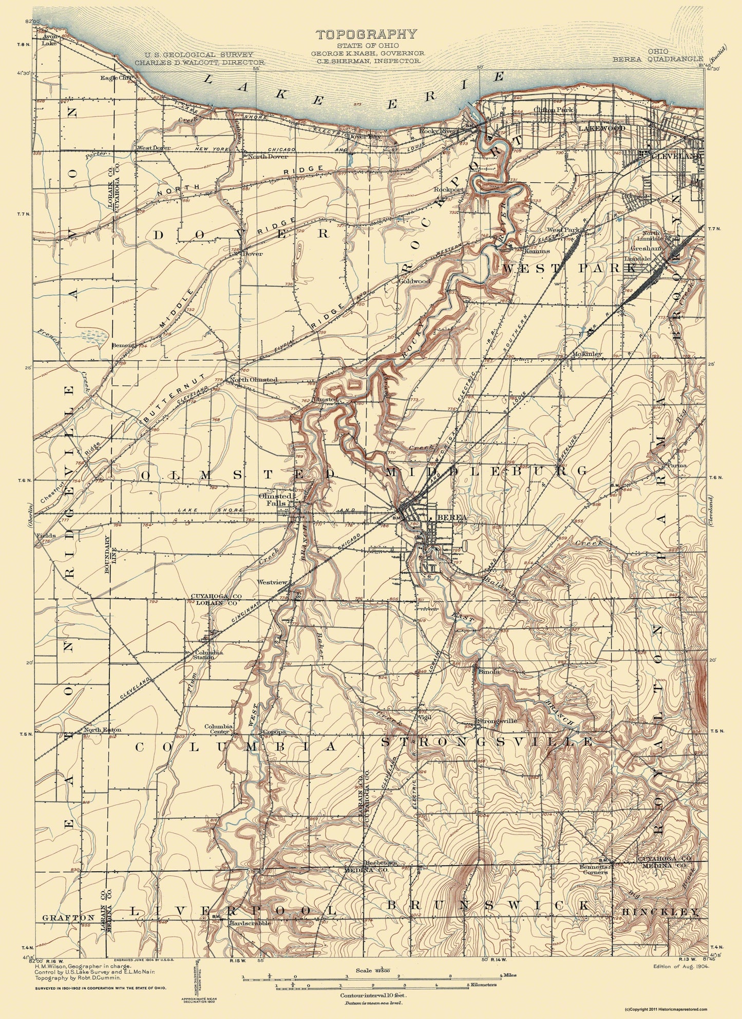 Topographical Map - Berea Ohio Quad - USGS 1904 - 23 x 31.59 - Vintage Wall Art