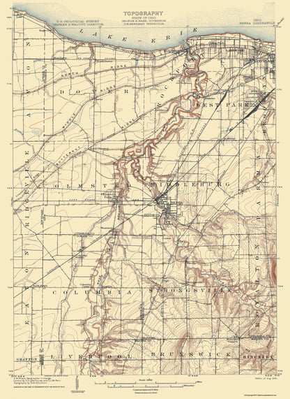 Topographical Map - Berea Ohio Quad - USGS 1904 - 23 x 31.59 - Vintage Wall Art