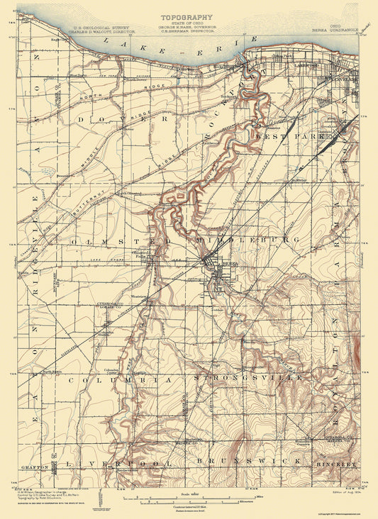 Topographical Map - Berea Ohio Quad - USGS 1904 - 23 x 31.59 - Vintage Wall Art