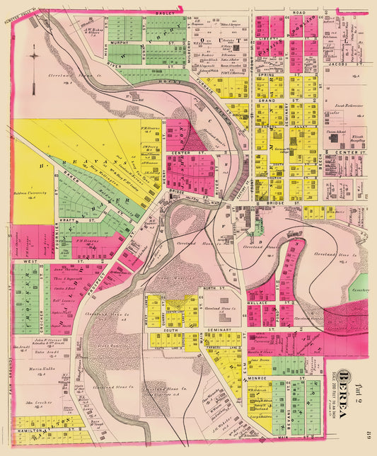 Historic City Map - Berea Ohio - Cram 1892 - 23 x 27.78 - Vintage Wall Art