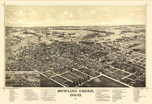 Historic Panoramic View - Bowling Green Ohio - Norris 1888 - 33.58 x 23 - Vintage Wall Art