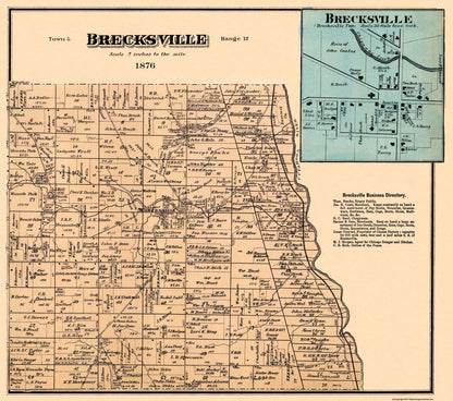 Historic City Map - Brecksville Ohio - Titus 1874- 26 x 23 - Vintage Wall Art