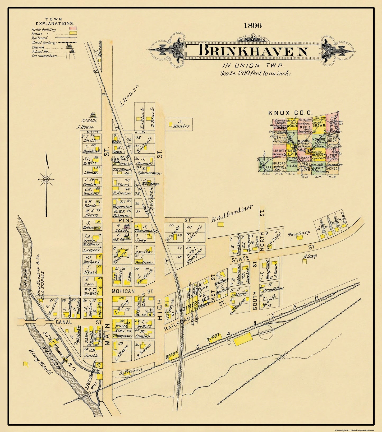 Historic City Map - Brinkhaven Ohio - Cadwell 1896 - 23 x 26 - Vintage Wall Art