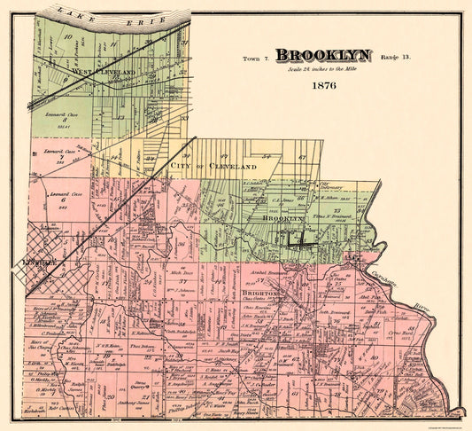 Historic City Map - Brooklyn Ohio - Titus 1876 - 25.19 x 23 - Vintage Wall Art