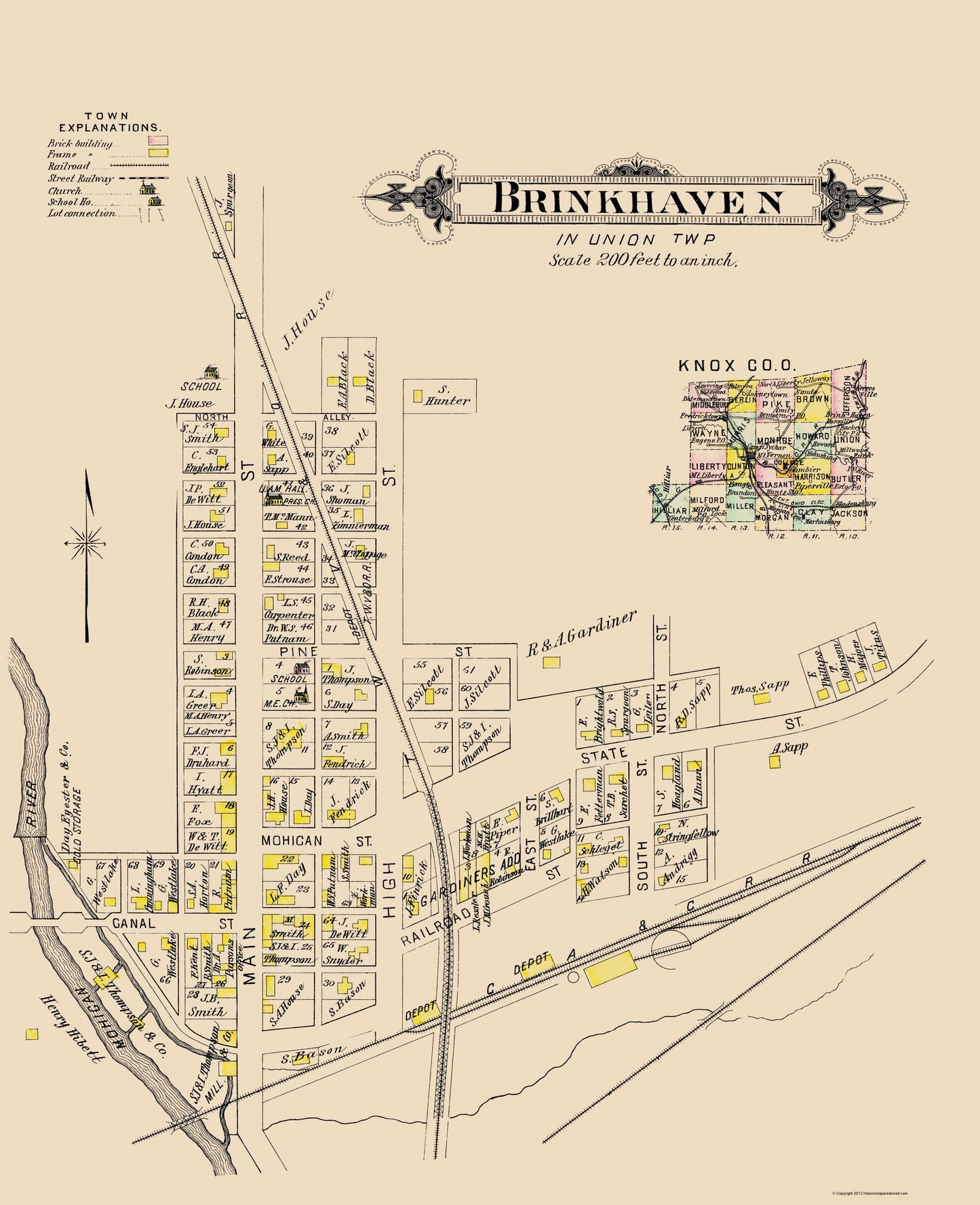 Historic City Map - Brinkhaven Ohio - Caldwell 1896 - 23 x 28.29 - Vintage Wall Art