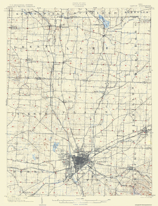 Topographical Map - Canton Ohio Quad - USGS 1903 - 23 x 30.05 - Vintage Wall Art