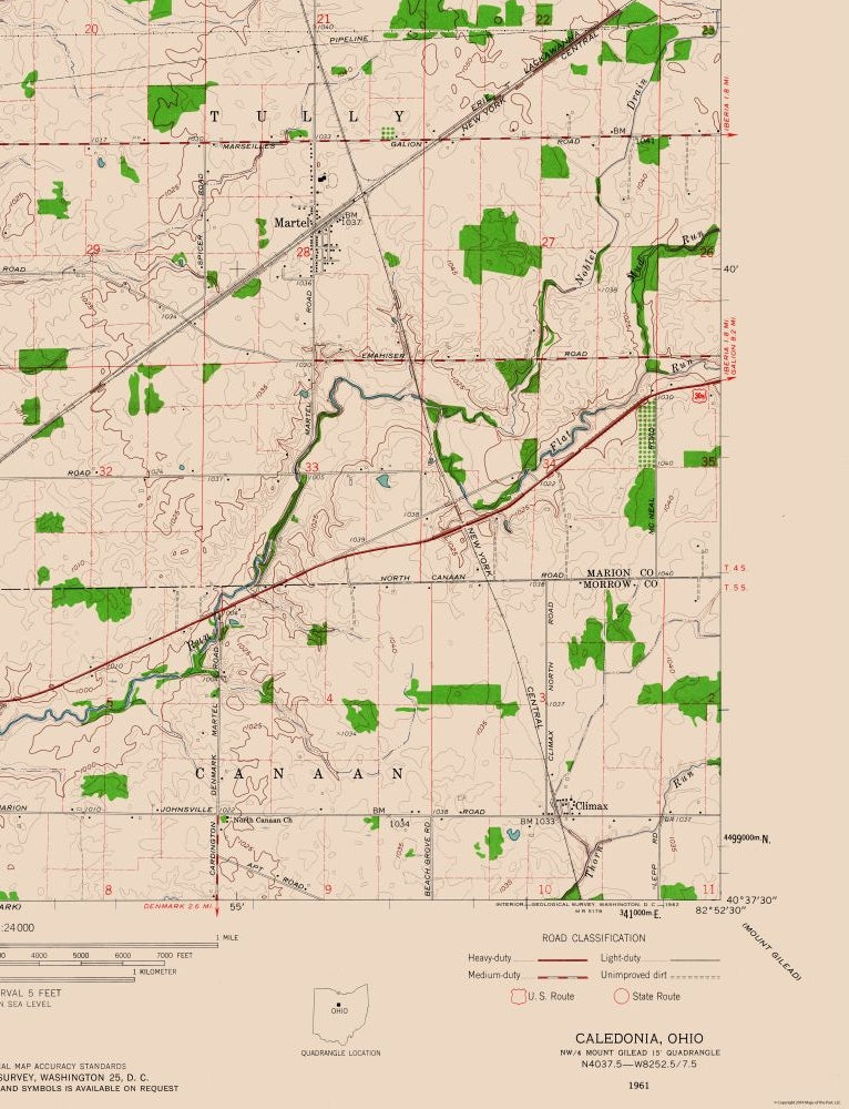 Topographical Map - Caledonia Ohio Quad - USGS 1961 - 23 x 30.03 - Vin ...