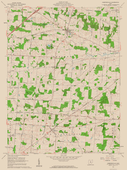 Topographical Map - Chesterville Ohio Quad - USGS 1961 - 23 x 30.91 - Vintage Wall Art