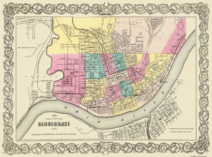 Historic City Map - Cincinnati Ohio - Colton 1855 - 31 x 23 - Vintage Wall Art