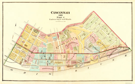 Historic City Map - Cincinnati Ohio - Beers 1869 - 36.81 x 23 - Vintage Wall Art