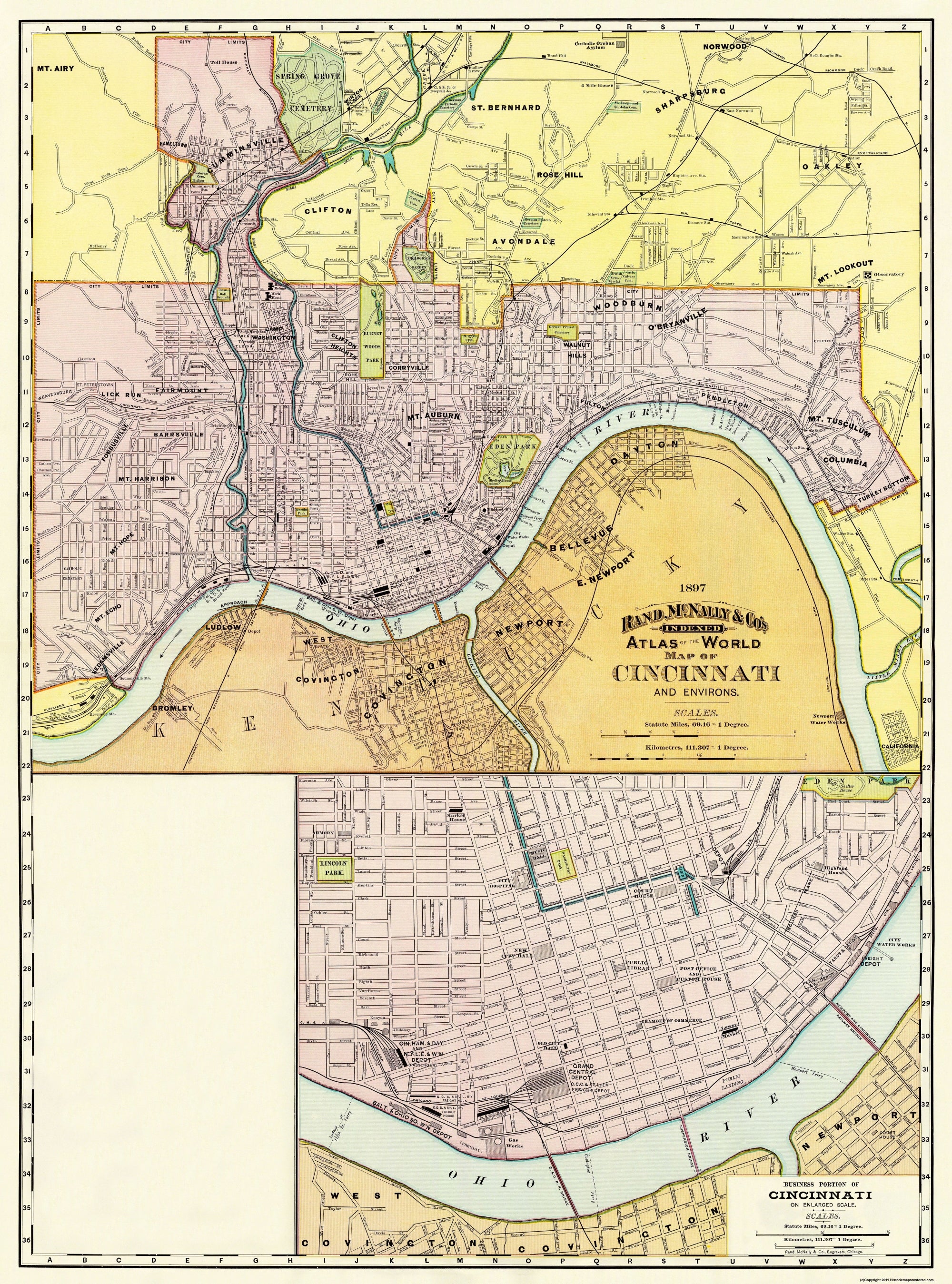 Historic City Map - Cincinatti Ohio - Rand McNally 1897 - 23 x 31 - Vi ...