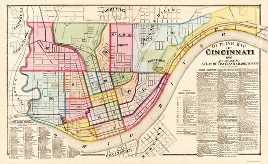 Historic City Map - Cincinnati Ohio Outline - Titus 1869 - 37.63 x 23 - Vintage Wall Art