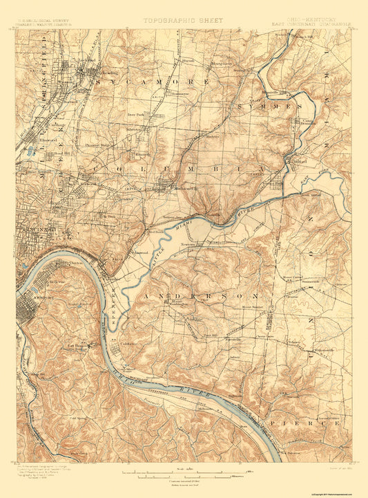 Topographical Map - Cincinnati East Ohio Kentucky Quad - USGS 1900 - 23 x 31.09 - Vintage Wall Art