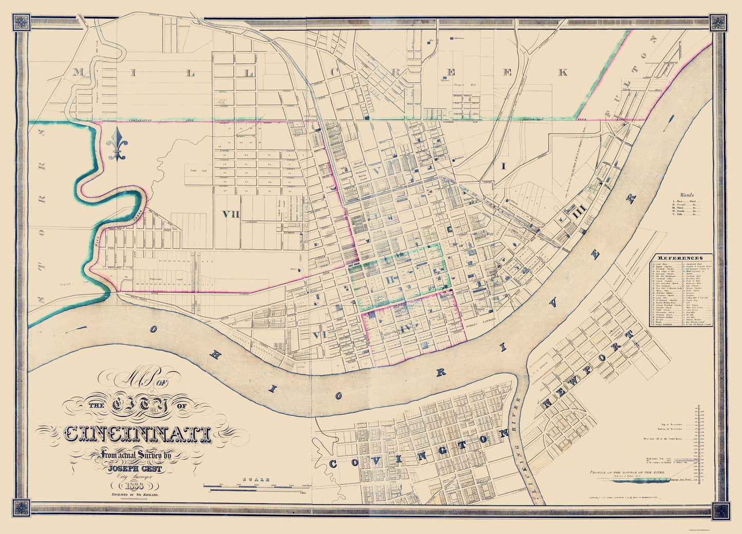 Historic City Map - Cincinatti Ohio - Haviland 1838 - 23 x 31.97 - Vintage Wall Art