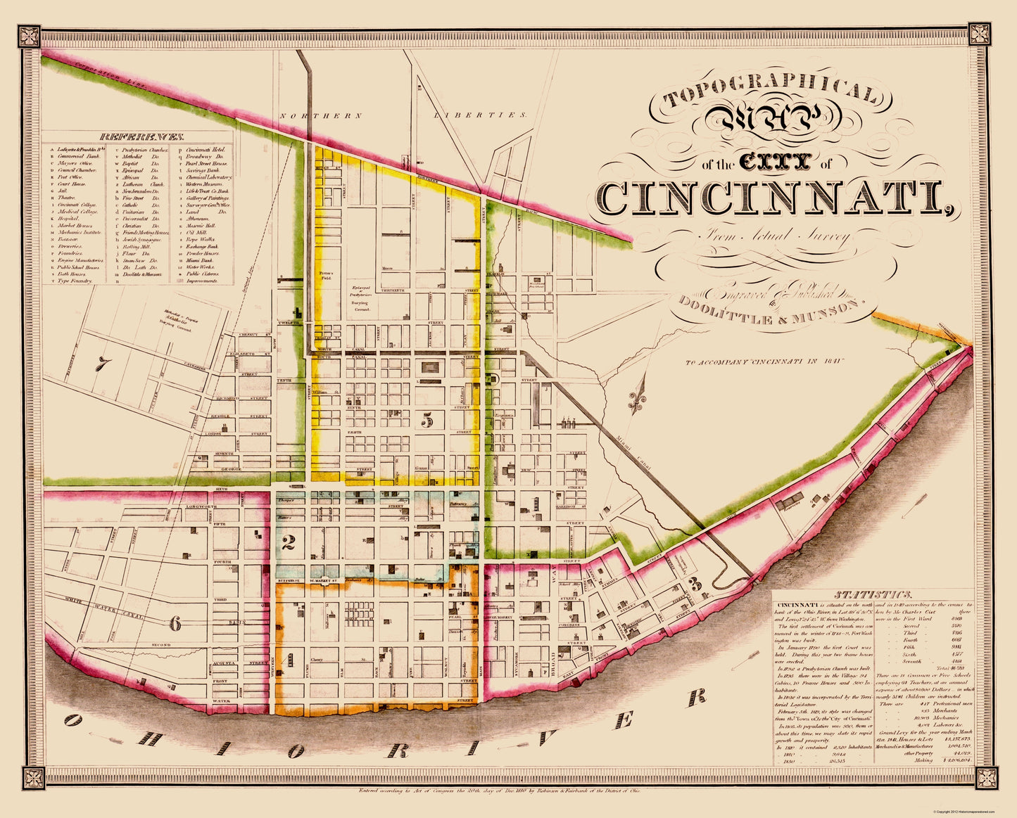 Historic City Map - Cincinatti Ohio - Doolittle 1871 - 23 x 28.57 - Vintage Wall Art