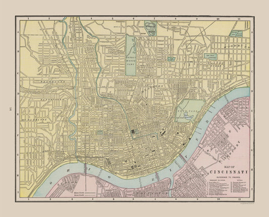 Historic City Map - Cincinnati Ohio - Cram 1892 - 28.45 x 23 - Vintage Wall Art