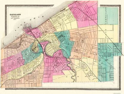 Historic City Map - Cleveland Ohio - City Engineer 1872 - 30.19 x 23 - Vintage Wall Art