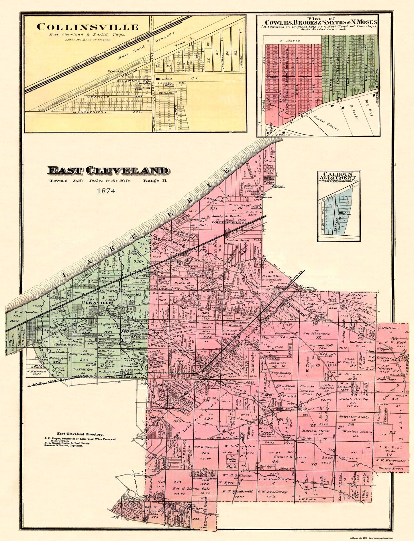 Historic City Map - East Cleveland Collinsville Ohio - Titus 1874 - 23 x 30 - Vintage Wall Art